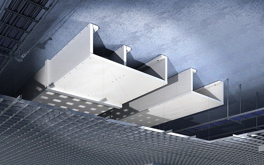 Un exemplu real de conducte de ventilație și desfumare într-un garaj subteran.