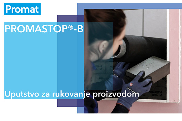 Izgled nalepnice za uputstvo za upotrebu PROMASTOP®-B proizvoda sa slikom na kojoj se nalazi dama koja vrši ispitivanja