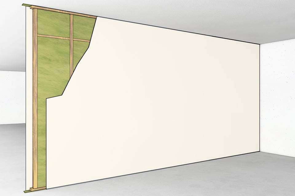 Bekleidung Trennwand mit Holzständern aus PROMAXON Brandschutzbauplatten Typ A